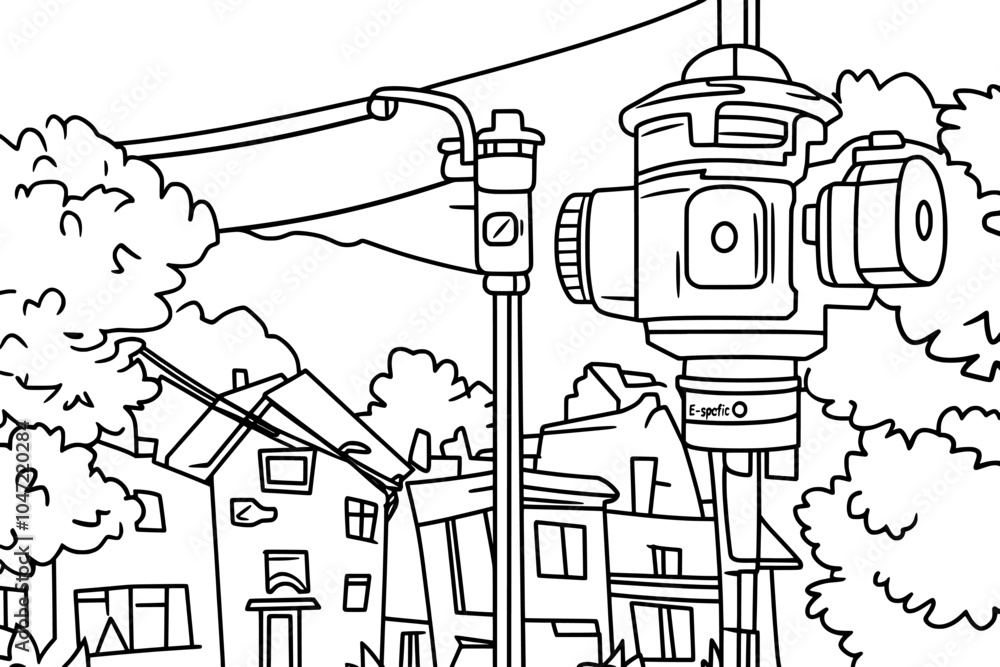 Poster an illustration design for a digital camera in continuous lines