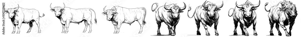 Poster cattle with grass drawn in continuous lineart. abstract and minimalist linear style illustration of 