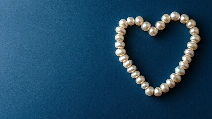 A string of pearls arranged in a heart shape against a deep blue background.