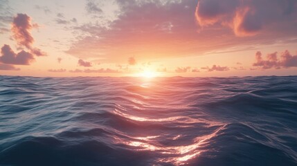 Obraz premium A serene sunrise over a calm ocean with soft waves, symbolizing peace and mental clarity