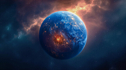 Obraz premium 宇宙から見た地球の大陸で鵜tくしく彩る夜の光