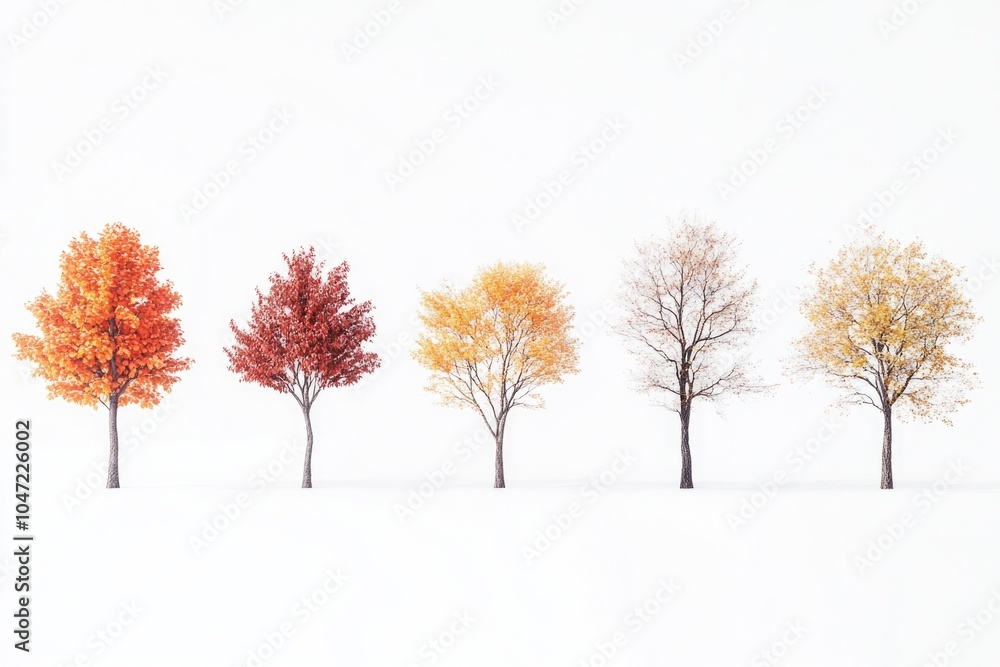 Poster winter landscape with a row of trees covered in snow, against a plain white background