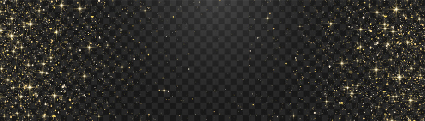 Naklejka premium Vector gold glitter particles with texture. Shimmering gold particles with a shine effect on a transparent background. Amber-colored stardust particles on a png background. Golden burst of confetti