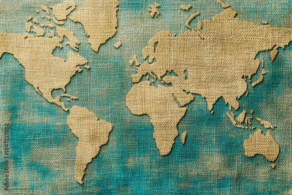 Poster a close-up view of a map of the world, highlighting specific regions and countries
