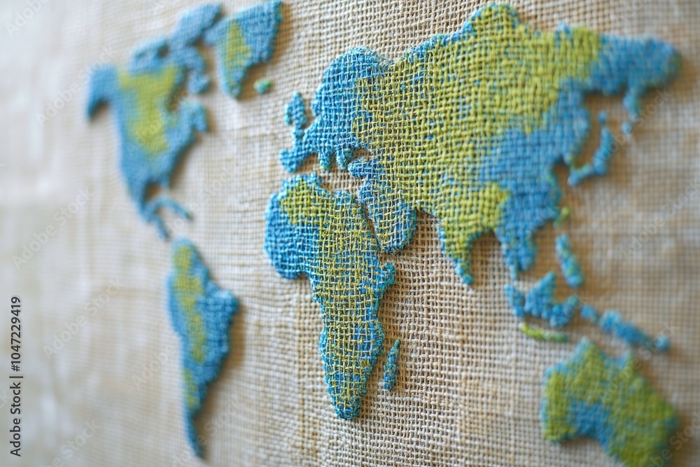 Poster A close-up view of a map of the world displayed on a wall, providing a clear and detailed representation of global geography