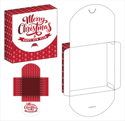 Christmas Box packaging die cut template design. 3d mock-up