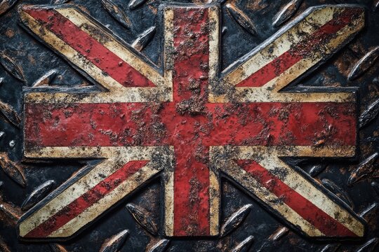 A metal plate with a British flag design, suitable for patriotic or national pride themed projects - Powered by Adobe