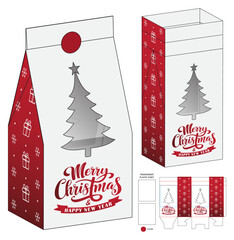 Christmas Box packaging die cut template design. 3d mock-up