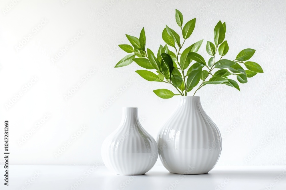 Poster two white vases placed next to each other on a surface