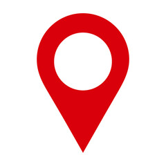 Red map pointer icon, vector illustration. GPS marker and navigation symbol isolated on transparent or white background. Location and travel concept.