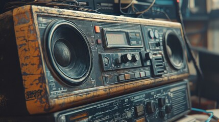 A vintage radio sits atop a table, with a classic design and nostalgic charm