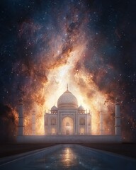 Obraz premium Enchanted Scene of the Taj Mahal in Cosmic Splendor