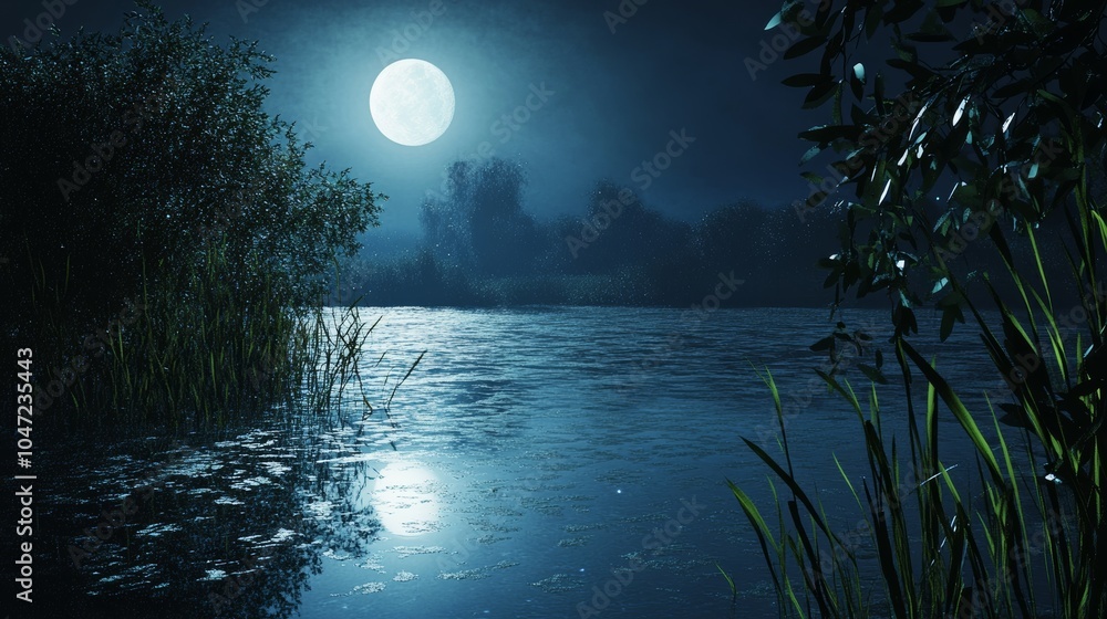 Aufkleber water under moonlight: a tranquil scene of water illuminated by the soft glow of the moon, creating 