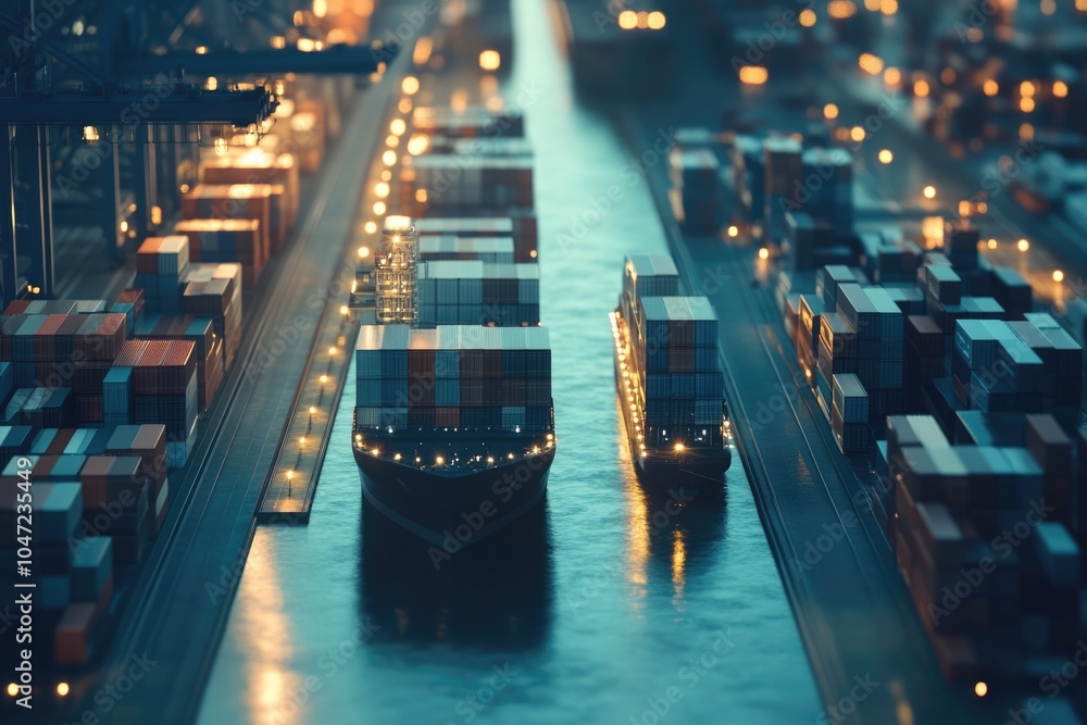 Poster a large container ship sailing through the ocean, suitable for maritime or transportation-related th