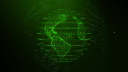 rotated green color technology hologram earth