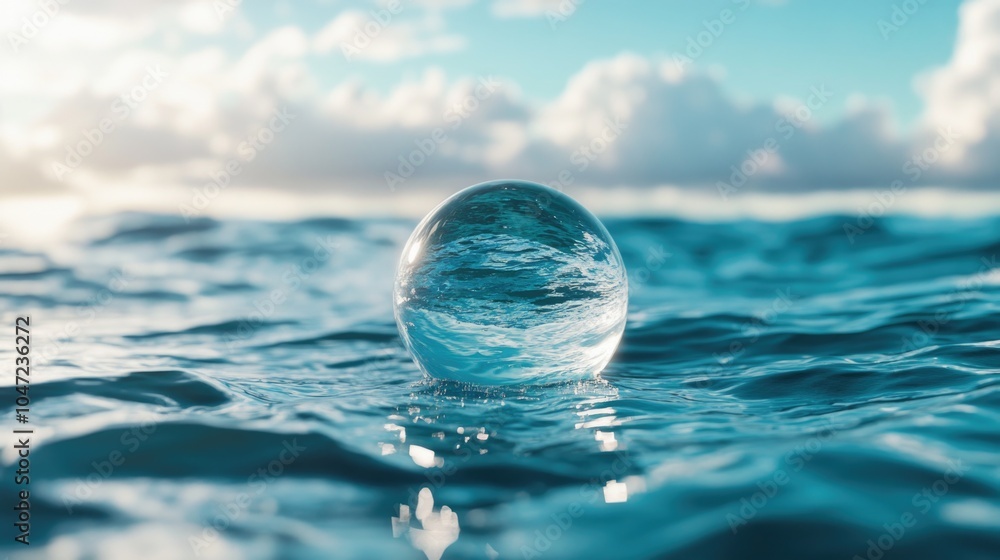 Poster a single glass ball floats on the surface of the water, creating a sense of calm and serenity