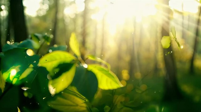 serene woodland setting green branches lush leaves sway gently wind sunny day captured slow motion shallow depth field cinematic feel bush tree leaf nature flora moving earth sunlight dof background