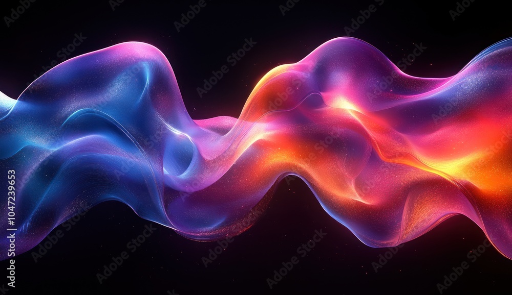 Poster abstract waves of vibrant colors flowing in a smooth, dynamic pattern against a dark background.