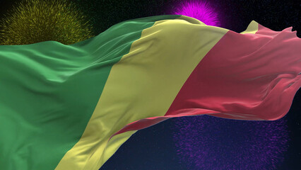 Congo Republic of the flag - Waving flag on celebrating fireworks for national holiday day....