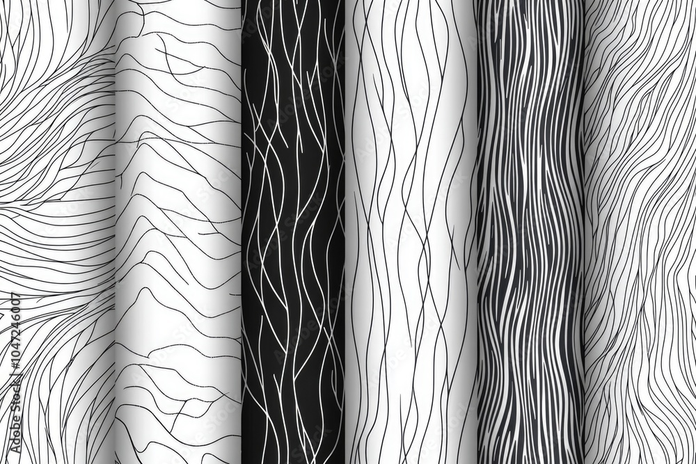 Poster four monochrome designs with varying textures and shapes