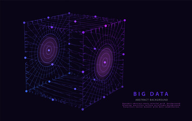 Abstract digital  data grid box . Futuristic big data analysis visualization. Technology data concept. Vector Illustration.