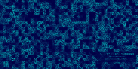 Abstract background chaotic size blue pixels. Rectangle mosaic gradient with noise design. Vector Illustration.