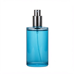 Fototapeta premium blue perfume bottle with silver top isolated on white background