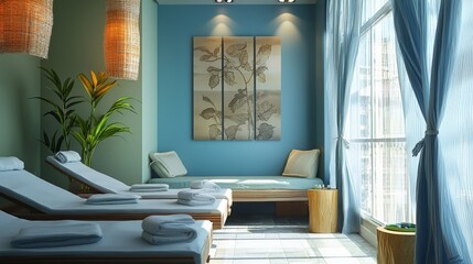 A relaxing spa environment with soothing colors,