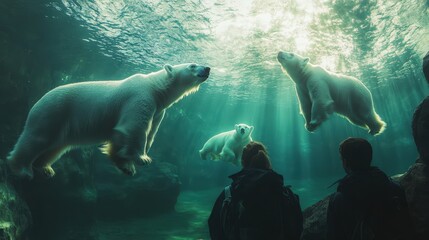 Polar Bears Swimming in Zoo Aquarium