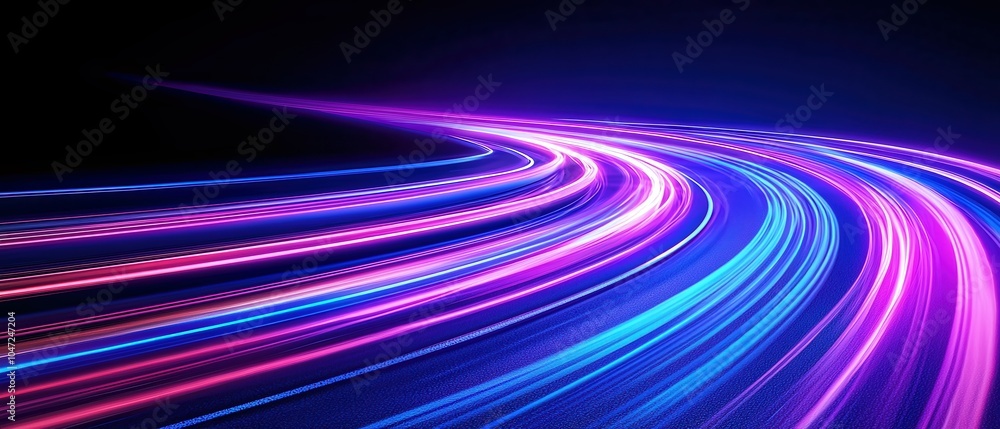 Poster vibrant abstract light trails creating a dynamic and colorful pathway against a dark background.