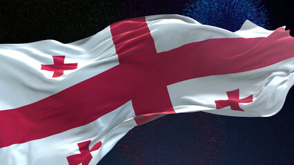 Georgia flag - Waving flag on celebrating fireworks for national holiday day. Ceremony for...