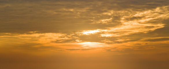 Panorama of evening sky with clouds. sunset Sky background, Sunrise sky with lighted clouds.