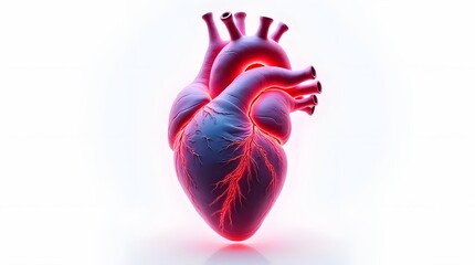 Realistic Human Heart with Glowing Arteries on White Background assets Png 