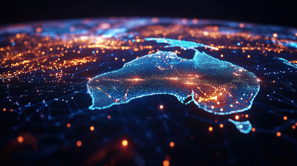 Stylish concept of global connectivity featuring a digital map of Australia
