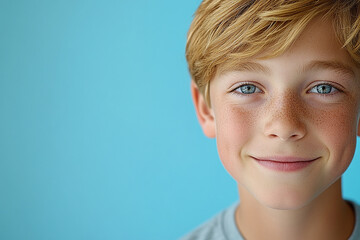 Fototapeta premium Portrait of smiling white cute teenage boy