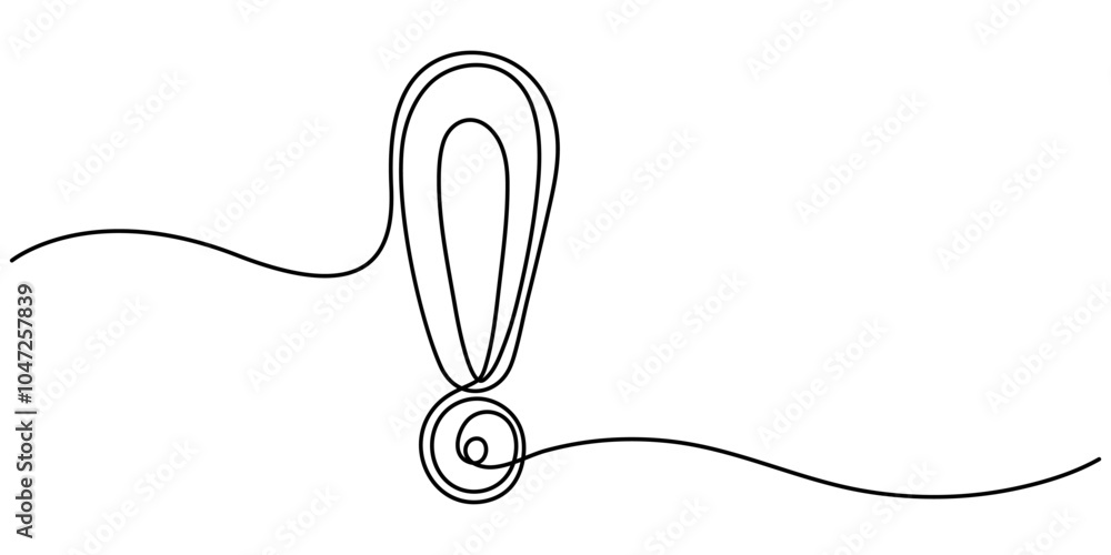 Poster continuous one line drawing of exclamation mark vector illustration, exclamation mark in one continu