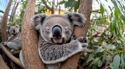 Obraz premium Koalas Sleeping in Trees at the Zoo