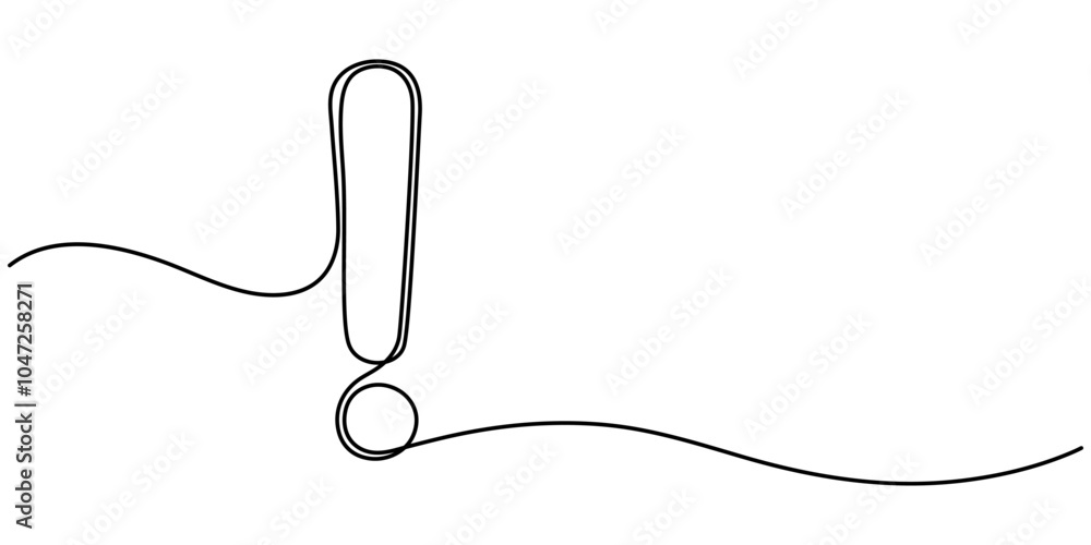 Poster continuous one line drawing of exclamation mark vector illustration, exclamation mark in one continu