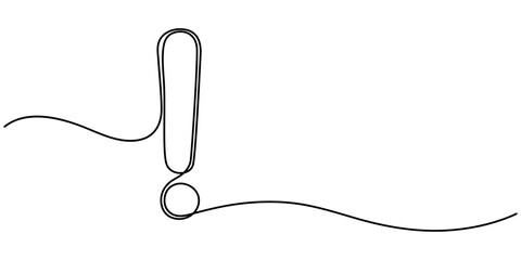 Continuous one line drawing of Exclamation mark vector illustration, Exclamation mark in one continuous line drawing vector illustration. Pro vector, Continuous editable line drawing of exclamation