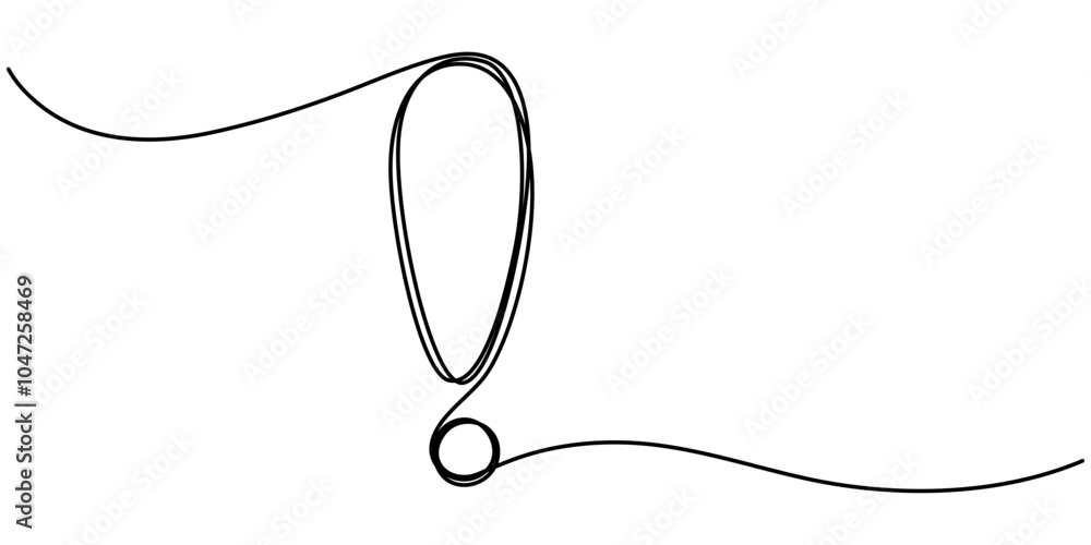 Poster continuous one line drawing of exclamation mark vector illustration, exclamation mark in one continu
