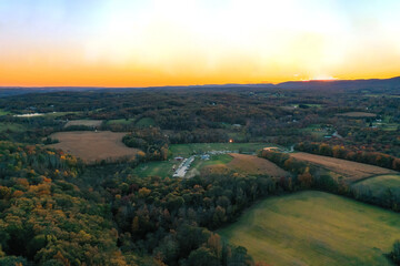 Obraz premium Wantage Township NJ Woodbourne Park Fall Dusk Aerial