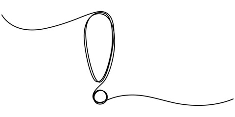 Continuous one line drawing of Exclamation mark vector illustration, Exclamation mark in one continuous line drawing vector illustration. Pro vector, Continuous editable line drawing of exclamation