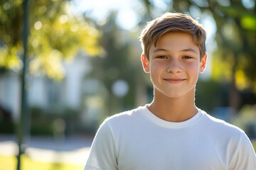 Portrait of smiling white cute teenage boy