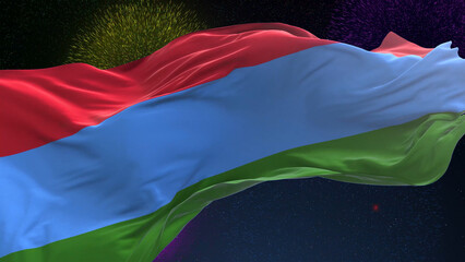 Karelia flag - Waving flag on celebrating fireworks for national holiday day. Ceremony for...