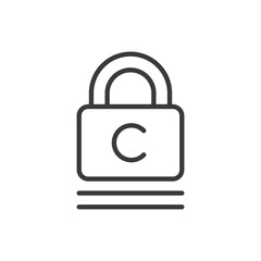 Copyright lock, in line design. Copyright, lock, protection, security, rights, ownership, safeguard on white background vector. Copyright lock editable stroke icon