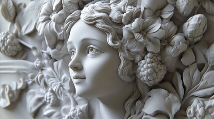European relief 3D sculpture, smooth textures and vibrant tones, high-resolution decorative style.