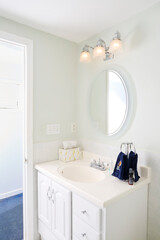 Modern white bathroom interior. Interior design photograph.