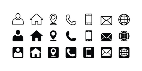 set of icons for design contact information icons containing name, location, phone, email and web address symbol
