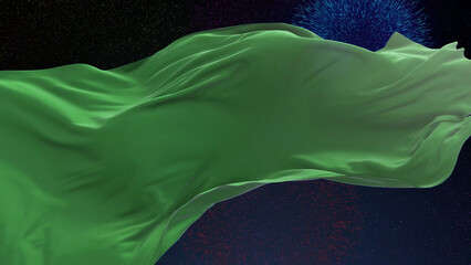 Libya flag - Waving flag on celebrating fireworks for national holiday day. Ceremony for patriotic...