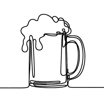 recommend clip art: Frothy beer in glass mug single line illustration, elegant continuous outline drawing, minimalist design